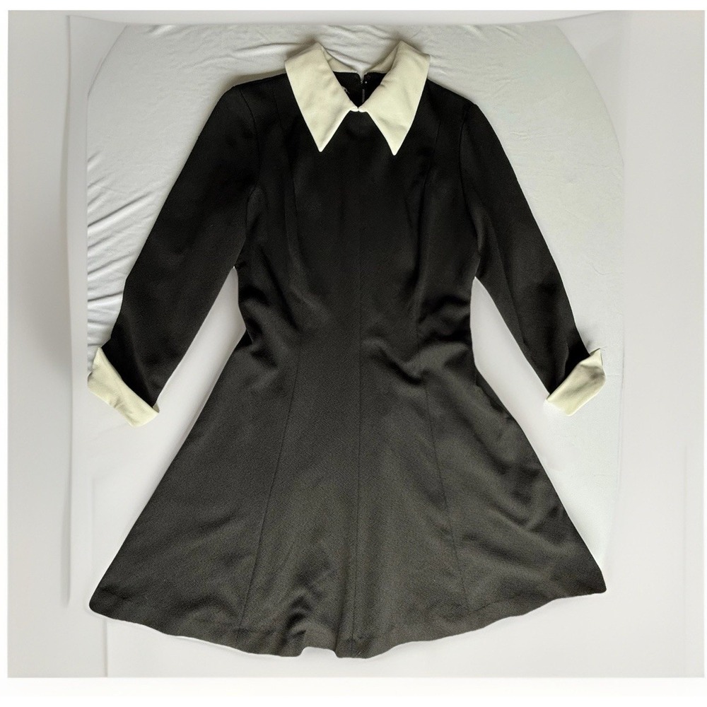 S Vintage 60s 70s  Peter Pan Collar Dress Wednesday Addams Montgomery Wards Goth